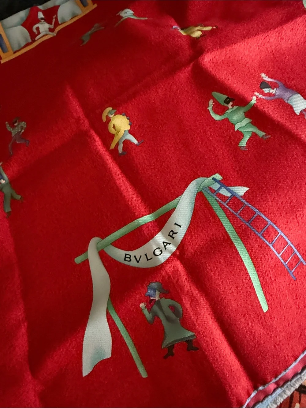 Authentic vintage Bvlgari x David Pizzigoni “Girotondo di Marionette” silk scarf
